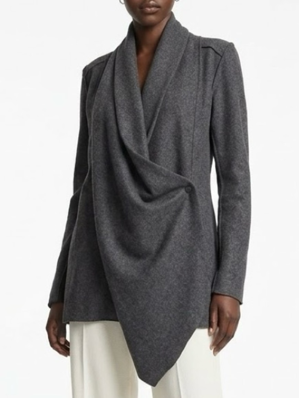 IMPROVD Wool Blend Draped Long Blazer Jacket Womens Size M Dark Charcoal Career